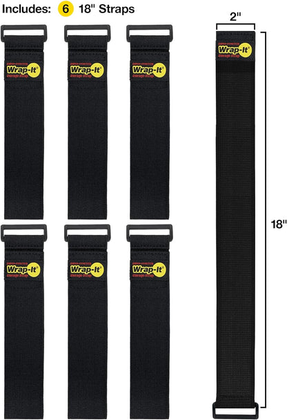 Wrap-It Storage - Super-Stretch, 18" (6 Pack) - Elastic Hook and Loop Cinch Straps - Extension Cord Organizer, Hose and Cables Straps, Cord Wrap
