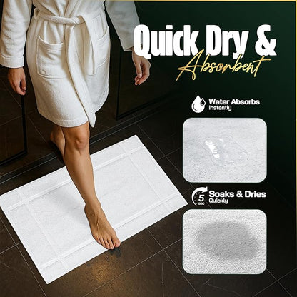 Pearl Linens Pack of 6 100% Cotton Bath Mat 20X30 inches, Soft & Absorbent Quick Dry Bathroom Mat Set, Not Bathroom Rugs, After Shower Mat, Bath Tub Mat, 687 GSM, Machine Washable, White