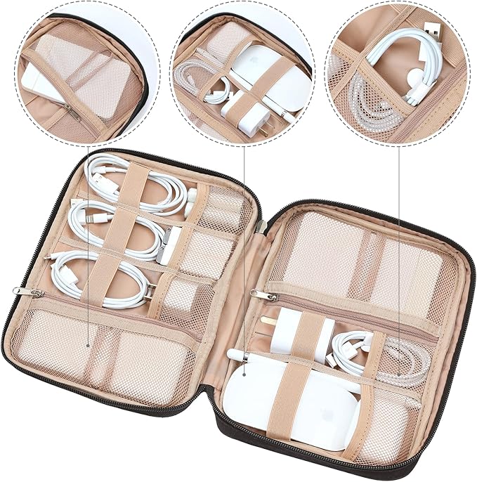 NISHEL Travel Cord Organizer Case, Tech Electronic Bag, Essentials for Charger, Cable, Phone, Hard Drive, USB, SD Card, Black