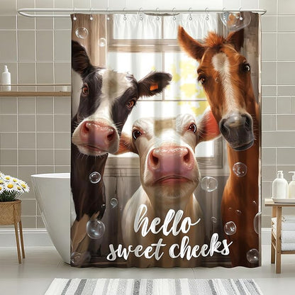 mutakin Cute Animals Shower Curtain Funny Farm Cow Horse Shower Curtains for Bathroom Waterproof Fabric Bath Curtain Decor with Hooks
