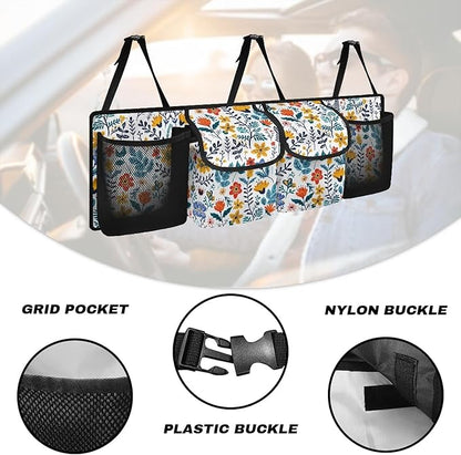 Car Trunk Organizer for SUV, Truck, Sedans, Vans, Oxford Cloth, Equipped with Robust Elastic Net, Flower Leaf Hanging Car Storage Organizer with Lids, Space Saving Expert