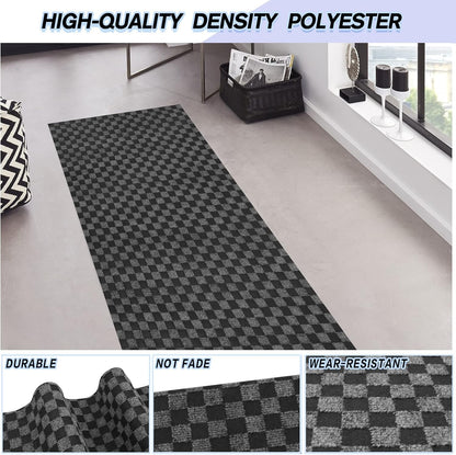 Custom Size Backed Non-Slip Area Rugs Runner, Easy Clean, Waterproof Runner Rugs for Hallway Entryway, Kitchen, Laundry, 4FT x 35FT, Gray Checkered