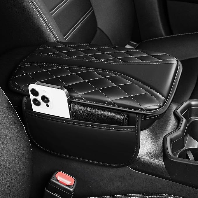Center Console Cover Fit for TL: Scratch and Wear Resistant Console Cover Leather with 2 Storage Bags -Upgraded Armrest Coverfor Car,Anti-Scratch Auto Armrest Pad Accessory （Black
