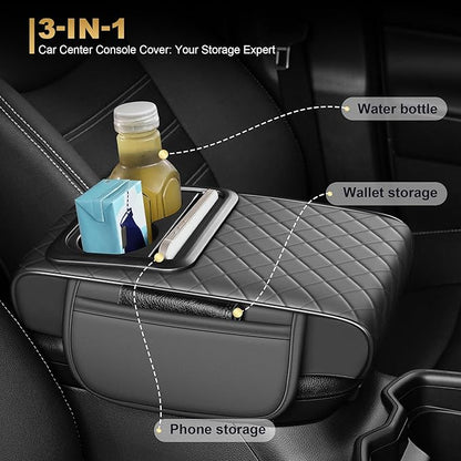 Center Console Cover for TSX: Armrest Cover for Car with 2 Storage Bags - Waterproof Leather Center Console Cover with Cup Holder for Car,Anti-Scratch Auto Armrest Pad Accessory （Grey
