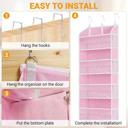 5 Layers Over The Door Organizer with Clear Window, 10 Mesh Side Pockets and 3 Hooks, 1 Pack Large Pockets Heavy Duty Hanging Storage for Bedroom/Bathroom/Pantry/Nursery, Kids Toys, Shoes(Beige)