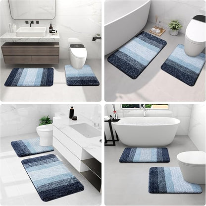 Arotive Microfiber Bathroom Rugs, Shaggy Soft and Absorbent Bath Rug, Non-Slip, Thick Plush Machine Washable Dry Bath Mats for Bathroom, Tub and Shower, 47x17, Dark Blue, Rectangular