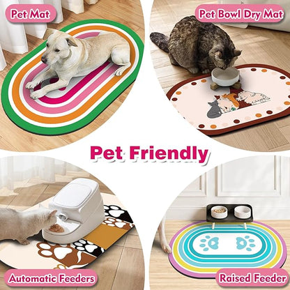 Dog Feeding Mat 24''x16'', Absorbent Pet Food Mat, No Stains Quick Dry Pet Water Mat Protect Floor, Cat Dog Water Bowl Mat for Messy Drinkers, Non-Slip Rubber Base Pet Placemats for Food and Water