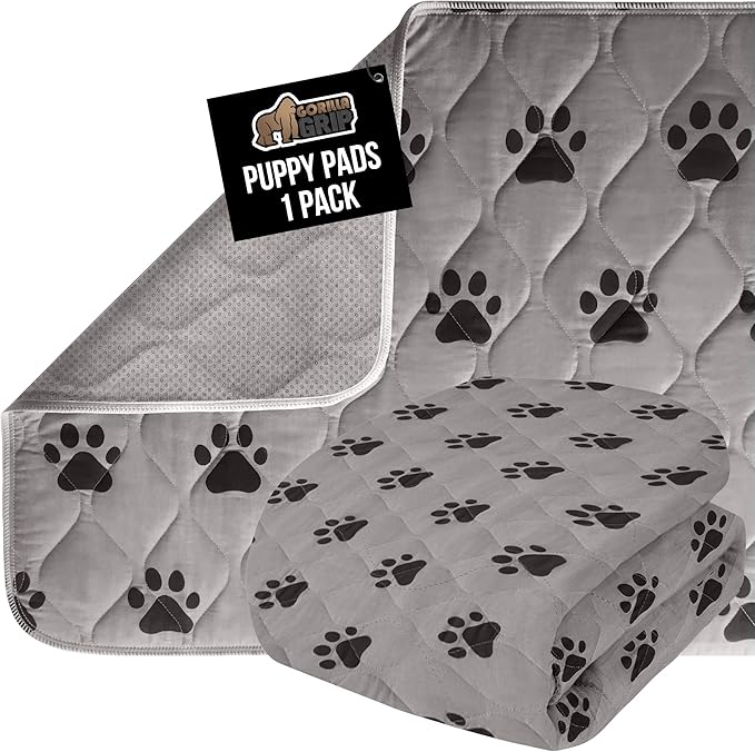 GORILLA GRIP Washable Puppy Pads, Slip Resistant Dog Crate Mat, Waterproof Cloth Pee Pad for Training Puppies in Playpen, Reusable Pet Incontinence Blanket, Protects Sofa, Furniture, Floors, 18x12