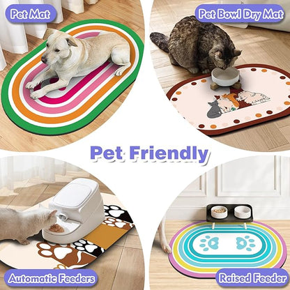 Dog Feeding Mat 24''x16'', Absorbent Pet Food Mat, No Stains Quick Dry Pet Water Mat Protect Floor, Cat Dog Water Bowl Mat for Messy Drinkers, Non-Slip Rubber Base Pet Placemats for Food and Water