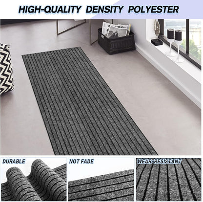 Custom Size Backed Non-Slip Area Rugs Runner, Easy Clean, Waterproof Runner Rugs for Hallway Entryway, Kitchen, Laundry, 4FT x 16FT, Gray Stripe