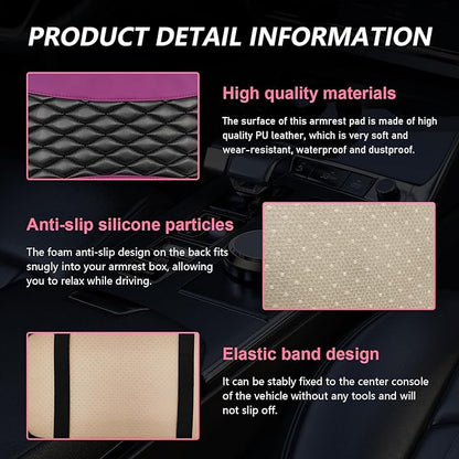 Car Center Console Cushion Pad, PU Leather Waterproof Auto Armrest Box Cover Protector, Comfortable Armrest Seat Box Cover Mat, Universal Car Accessories for SUV Truck (Purple)