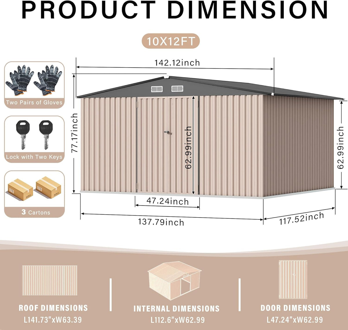 10x12 FT Metal Storage Sheds Outdoor, Metal ToolShed with Lockable Door, Metals Yard Sheds Metals Garden Shed Kit, MetalUtility Sheds Buildings with Air Vent for Backyard Garden Patio Lawn
