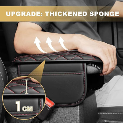 Center Console Cover for Civic: Armrest Cover for Car with 2 Storage Bags - Scratch & Wear Resistant & Waterproof Leather Console Cover,Anti-Scratch Auto Armrest Pad Accessory （Black&Red