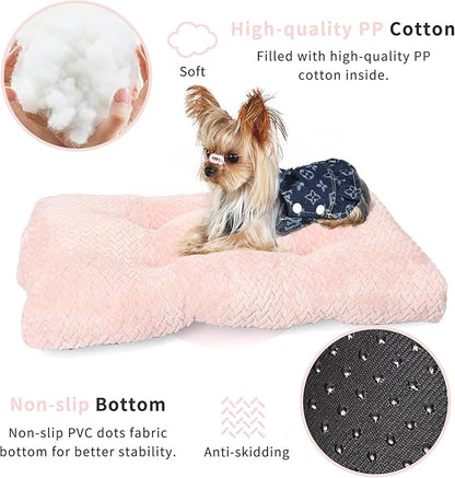 Dog Bed for Small Dogs Crate Washable 22 inch Dog Mats for Sleeping,Up to 15 lbs Soft and Fluffy Pink S