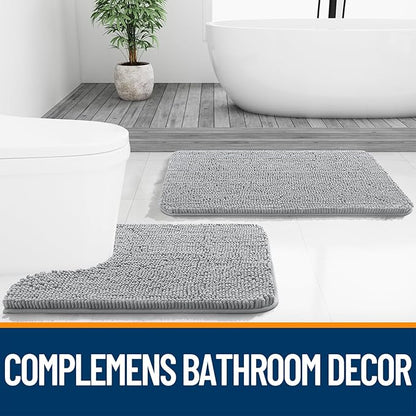 OLANLY Bathroom Rugs 47x24, Extra Soft Absorbent Chenille Bath Rugs, Rubber Backing Quick Dry, Machine Washable Bath Mats for Bathroom Floor, Tub and Shower, Home Decor Accessories, Light Grey