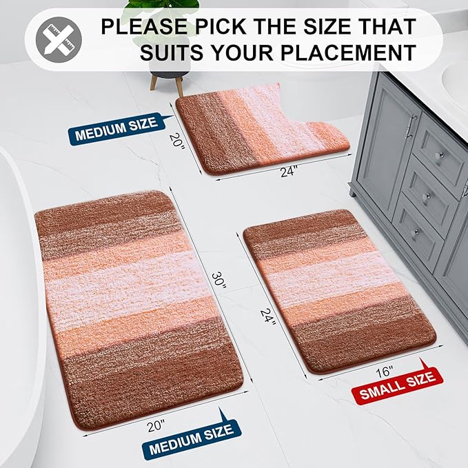Arotive Microfiber Bathroom Rugs, Shaggy Soft and Absorbent Bath Rug, Non-Slip, Thick Plush Machine Washable Dry Bath Mats for Bathroom, Tub and Shower, 44x24, Orange, Rectangular
