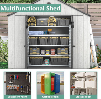 Aoxun 10X8FT Outdoor Shed with Floor, Resin Storage Shed with Lockable Door, Garden Utility Tool Shed Storage House for Backyard, Patio, Lawn