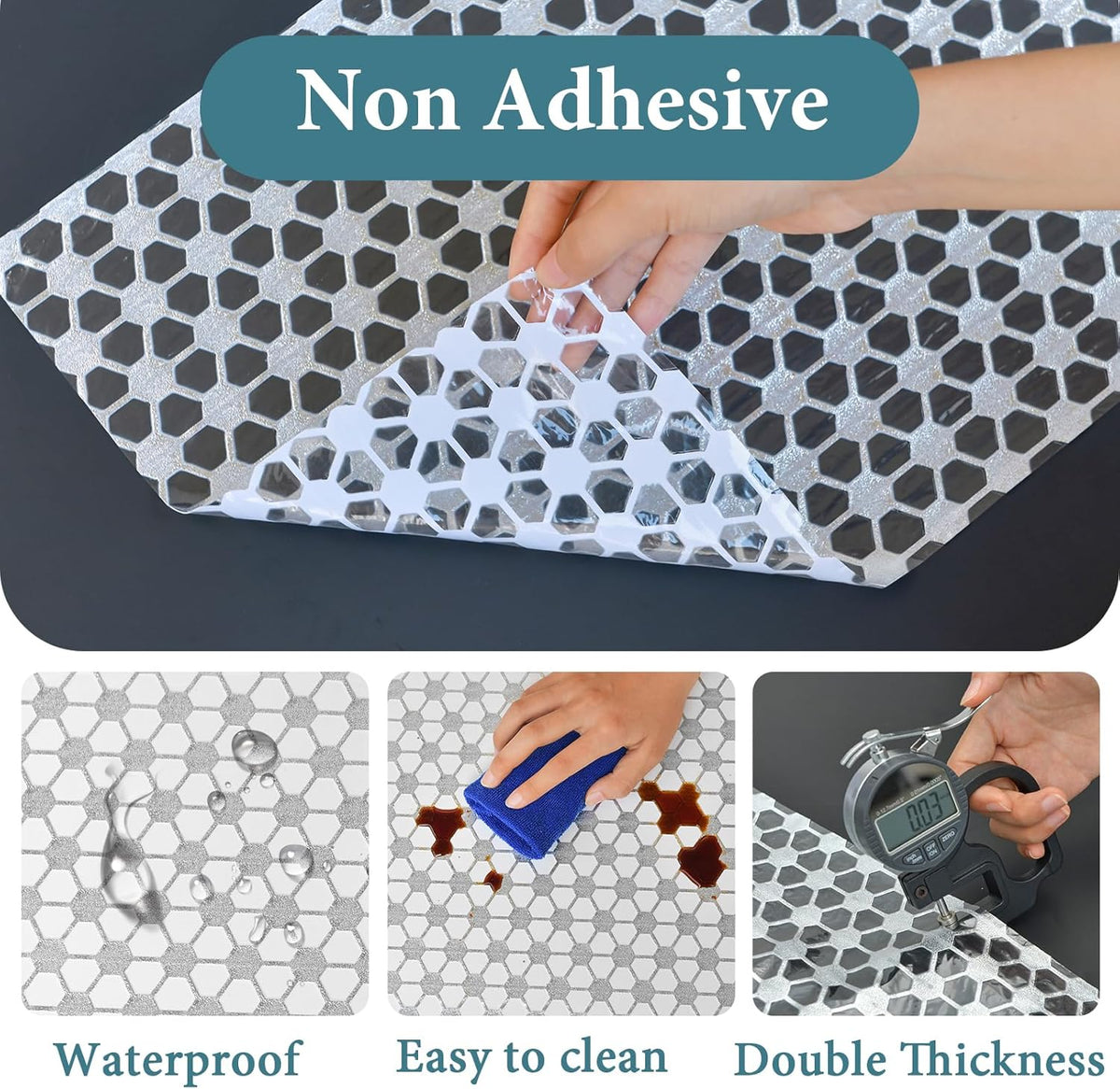 Drawer and Shelf Liner for Kitchen Cabinet: 12 in X 20 Ft Non Slip Waterproof Shelf Paper Non Adhesive Refrigerator Liners Silver Square Easy Liners for Bathroom with Knife Tape Measure