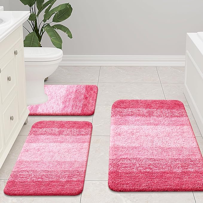 Arotive Microfiber Bathroom Rugs, Shaggy Soft and Absorbent Bath Rug, Non-Slip, Thick Plush Machine Washable Dry Bath Mats for Bathroom, Tub and Shower, 70x24, Pink, Rectangular