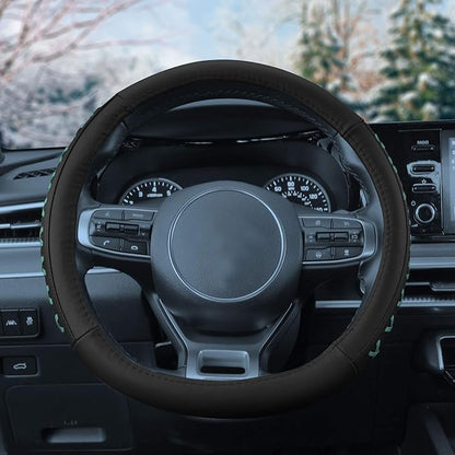 FH Group Universal Fit 15 Inch Genuine Leather with Lace-Up Detailing Steering Wheel Cover fits Most Cars, SUVs Mint