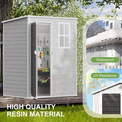 5x3 FT Outdoor Storage Shed, Waterproof Thicker Small Resin Shed with Floor & Lockable Door & Window & Vents, Plastic Tool Shed for Backyard, Patio, Poolside, Outside, Dove Grey