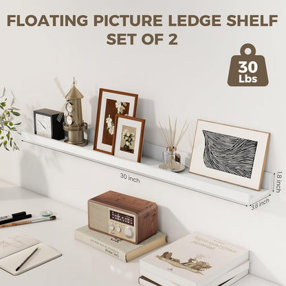 Axeman 30 Inch White Floating Shelves for Wall | Picture Ledge Shelf Set of 2 | Rustic Picture Shelf for Wall with Ledge | Floating Shelves with Lip | Photo Ledge Shelves for Books Album Records