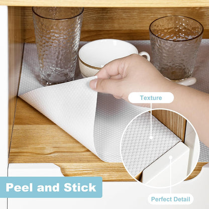 PABUSIOR Self-Adhesive Kitchen Cabinet Liner: 11 Inch x 120 Inch White Shelf Liner - Easy to Cut Non-Slip Peel and Stick Drawer Mat for Pantry