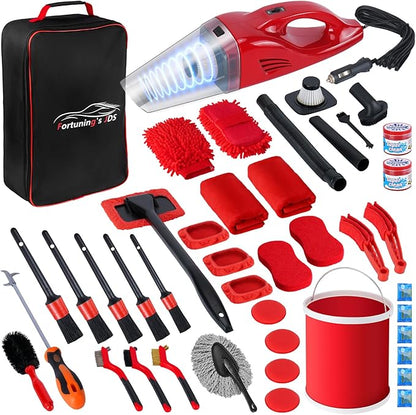 43PCS Car Detailing Kit Interior Cleaner, Auto Detailing Kit, Car Vacuum Car Interior Detailing Kit, Car Wash Kit with Bucket Detailing Brush Set Car Accessories for Motorcycle, Cars, Bikes, Wheels