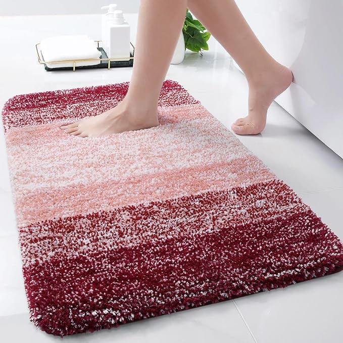Arotive Microfiber Bathroom Rugs, Shaggy Soft and Absorbent Bath Rug, Non-Slip, Thick Plush Machine Washable Dry Bath Mats for Bathroom, Tub and Shower, 30x17, Burgundy, Rectangular