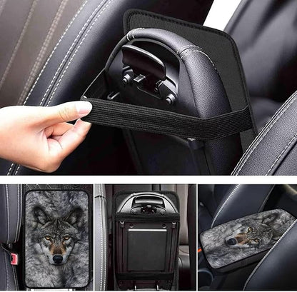 Gray Wolf Car Armrest Pad Grey Center Console Arm Rest Protector Cover Wolf Car Interior Accessories Universal SUV Vehicles Truck Van