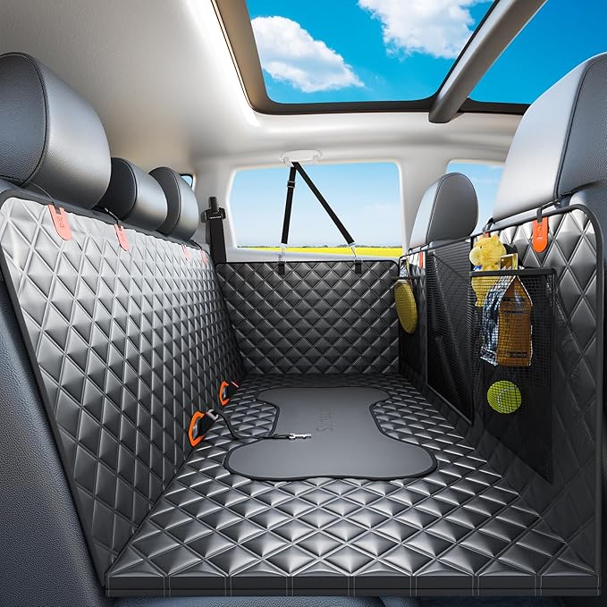 Sixheels Dog Car Seat Cover Back Seats Protector, Backseat Extender Hard Bottom Rear Seat Pet Cover for Dogs, Waterproof Carseat Covers Dog Hammock Travel Accessories for Car,SUV,Truck