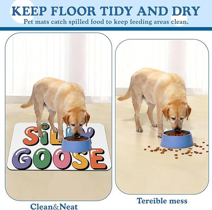 Silly Goose Pet Food Mat for Cats and Dogs–Christmas Stocking Absorbent Quick Dry Feeding Placemat, Non Slip Rubber Base, Waterproof Bowl Mat for Indoor Use, Pet Supplies 16"x24"