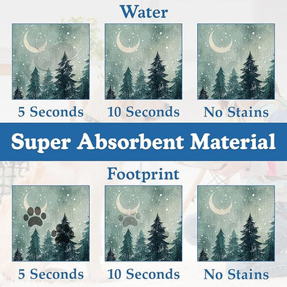 Mysty Winter Fores Pet Feeding Mat–Christmas Stocking Quick Dry Absorbent Dog Cat Food Mat, Non Slip Waterproof Bowl Placemat for Messy Eaters, Pet Accessories for Floors 16"x24"