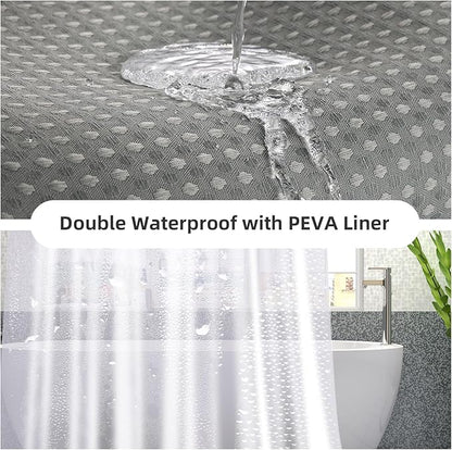 LaCyan 3-in-1 Waterproof Waffle Weave Shower Curtain Set 72x72, 258GSM Heavy Duty Fabric with Clear PEVA Liner (3 Magnets) & 12 Stainless Steel Double Hooks, Hotel Style Bathroom Upgrad
