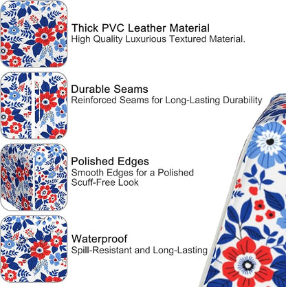 Red and Blue Flowers Tissue Box Cover Square,Tissue Box Holder with Belt Bottom,Stylish Leather Napkin Holder for Vanity Countertop,Nightstands,Office Desk,5.2"×5.2"×5.2"