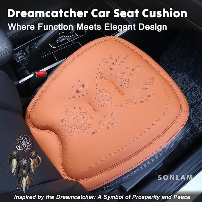 Comfort Dreamcatcher Car Seat Cushion Non-Slip - Relaxing, Optimal Support & Posture for Long Drive (Single Seat (Cognac Brown))