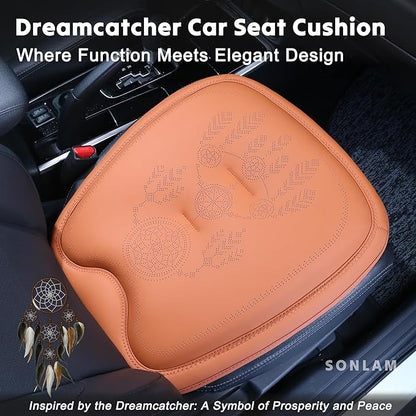 Comfort Dreamcatcher Car Seat Cushion Non-Slip - Relaxing, Optimal Support & Posture for Long Drive (Single Seat (Cognac Brown))