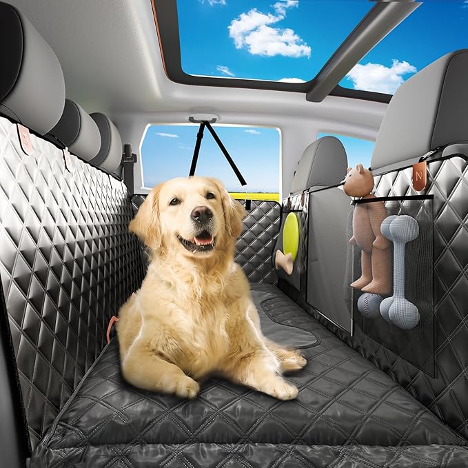 Sixheels Truck Dog Seat Cover Back Seat Protector, Large Space Backseat Extender with Soft Inflatable Cushion Comfortable Dog Hammock, Waterproof Dogs Bed Rear Travel Accessories for Truck