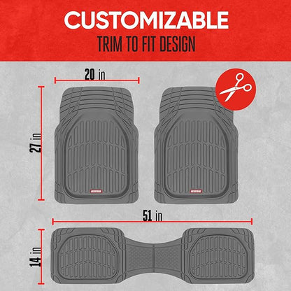 Motor Trend FlexTough™ Deep Dish Contours Rubber Car Floor Mats with Trunk Mat Cargo Liner, Front & Rear Combo Set fits Most Car SUV Van Coupe Sedan, Heavy Duty All Weather Trim to Fit