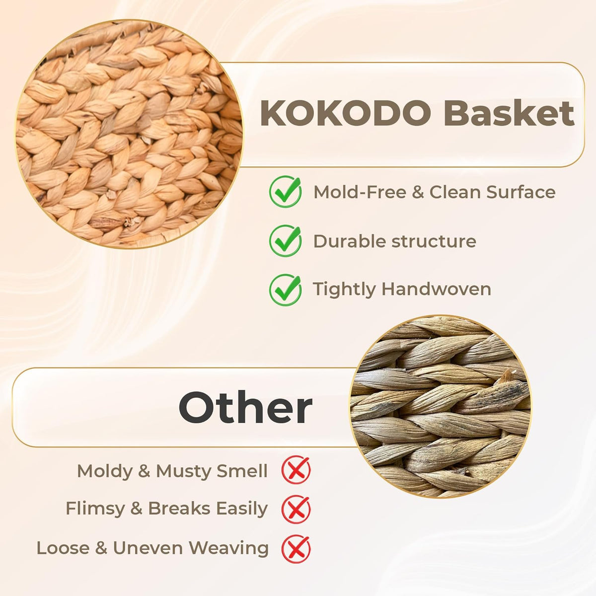 KOKODO Pack 3 Medium Wicker Storage Baskets with Chalkboard, Stylish and Durable Water Hyacinth Rectangle Handwoven Basket Bin with Metal Frame & Handle for Room Organizing