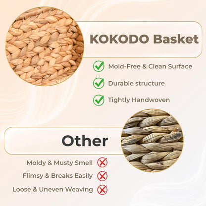 KOKODO Pack 3 Medium Wicker Storage Baskets with Chalkboard, Stylish and Durable Water Hyacinth Rectangle Handwoven Basket Bin with Metal Frame & Handle for Room Organizing