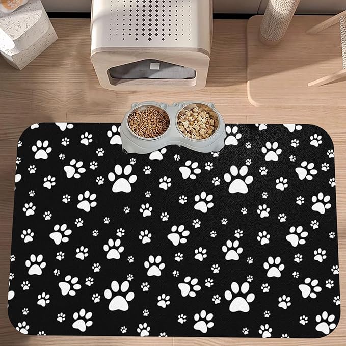 Kawaii Paws Dog Food Mat Absorbent Bowl Mats No Stains Quick Dry Waterproof Pet Cat Placemats for Food and Water, 30x45cm