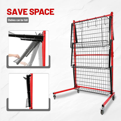 Auto Body Parts Storage Rack 3 Shelf Cart Storage Rack Stand with Locking Casters for Repair Shops Garages Heavy Duty Steel Powder Coated