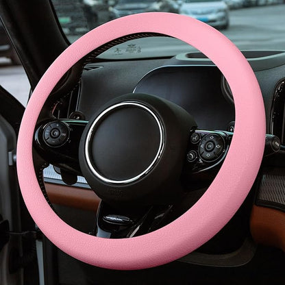 Spurtar Pink Steering Wheel Cover Women Girls, Soft Pink Car Accessories Thin Silicone Texture Cute Steering Wheel Covers, Fit Diamenter 15" - 16.5"
