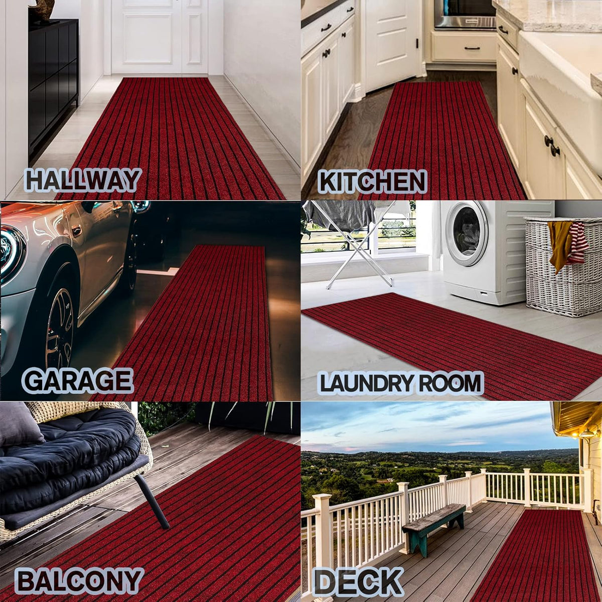 Custom Size Backed Non-Slip Area Rugs Runner, Easy Clean, Waterproof Runner Rugs for Hallway Entryway, Kitchen, Laundry, 4FT x 9FT, Red Stripe