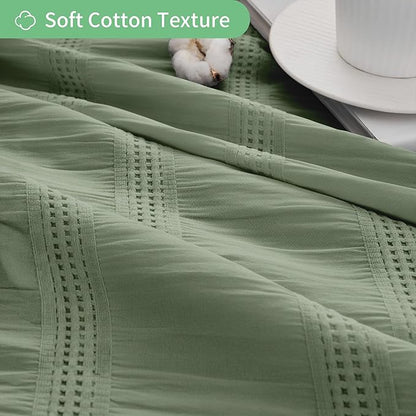 Lameirose Extra Long Sage Green Shower Curtain Farmhouse,72 x 78 Cotton Blend Waffle Tufted Striped Chic Textured Fabric Shower Curtain for Bathroom, Hotel