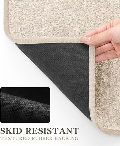 chakme Bathroom Rug Sets 2 Piece, Ultra Thin Bath Mat Quick Dry Bath Mat Set, Absorbent Bath Mats for Bathroom Non Slip Machine Washable, (Light Beige, 2 Piece)