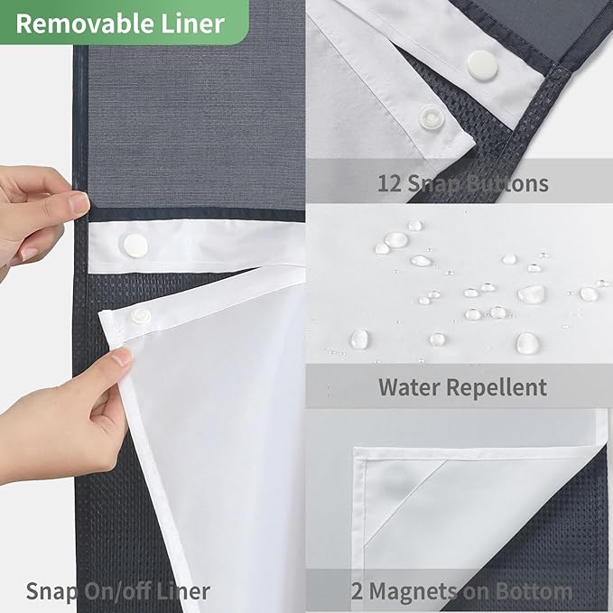 eachope Navy No Hook Shower Curtain with Snap-in Fabric Liner Set,Waffle Weave Shower Curtains for Bathroom,Hotel Luxury Decor Bathroom Curtain Set,Waterproof & Washable,71Wx74H
