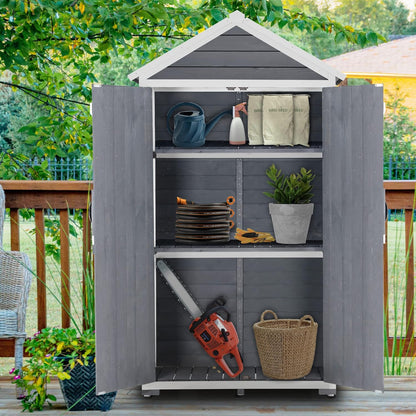 MCombo Outdoor Storage Cabinet with 2 Shelves, Outside Storage Shed with Floor, Wooden Garden Tool Shed with Latch for Yard Deck Lawn, 1000