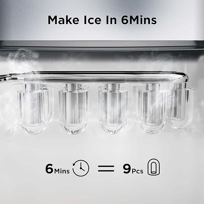 Silonn Ice Makers Countertop, 9 Cubes Ready in 6 Mins, Self-Cleaning Ice Machine